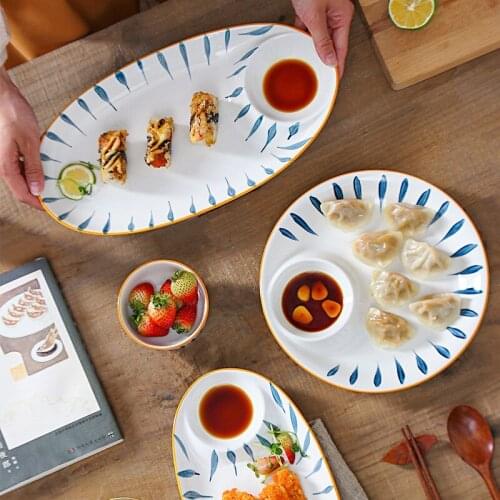 Japanese Tableware Dumpling Plates With Vinegar Plate Microwave Oven Household Dumpling Grid Plate Creative Personality Plates