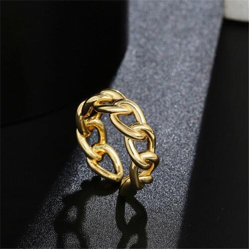 Vintage Cuban Link Chain Rings For Women Men Gothic Geometry Chunky Midi Ring Finger Antique Adjustable Jewelry Accessory