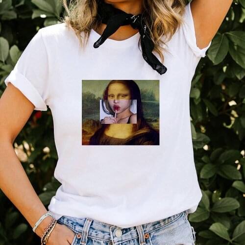 Harajuku Funny Mona Lisa Printed women T-shirt Short Sleeve casual Spoof Korean Style T shirt Female Tops Summer Tshirts Clothes