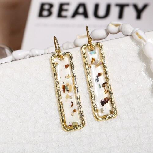 Colorful Shell Resin Drop for Women 2020 Vintage Gold Color Metal Wedding Party Statement Geometric Earrings Jewelry Brinco Gift