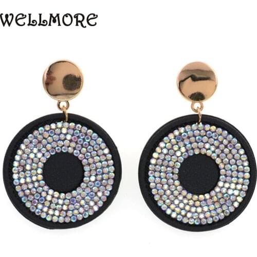 WELLMORE NEW Drop Earrings for women fashion round leather earrins Female jewelry dropshipping whlesale