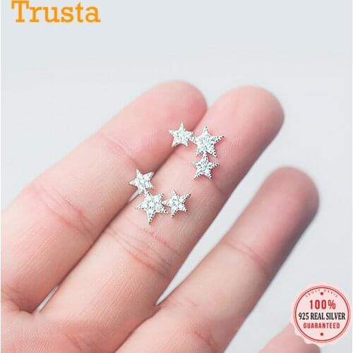 Trustdavis 100% 925 Sterling Silver Womens Jewelry Fashion Cute Stars CZ Stud Earrings Gift For School Girls Teens Lady DA79