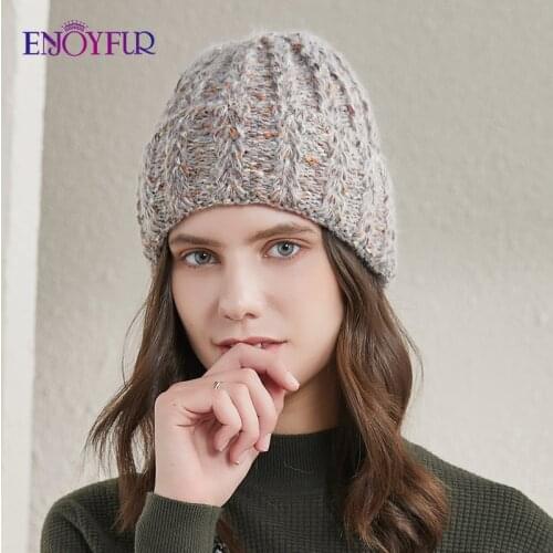 ENJOYFUR winter knitted hats for women warm cuffed fashion girl bonnets elegant colored cassual new brand female gorros beanies