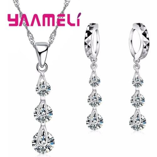 Fashion Jewelry Sets for Women Valentine Day 925 Sterling Silver Cubic Zircon Necklace Hoop Earrings Bridal Charm Bijoux
