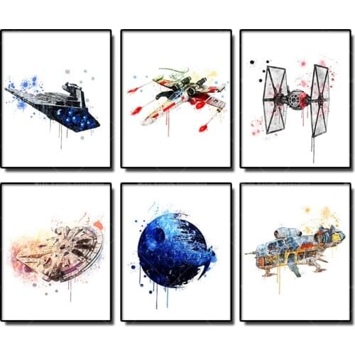 Star Wars Watercolor Wall Art Movie Poster Spaceship Painting HD Print Modern Living Room Bedroom Home Decor