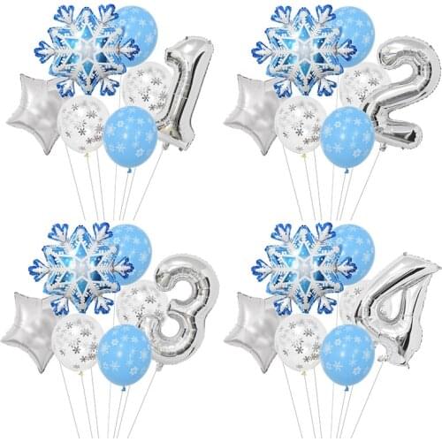 1 Set Snowflake Number Foil Balloons Confetti Latex Balloon Winter Kids Birthday Party Decoration Elsa Frozen Party Supplies