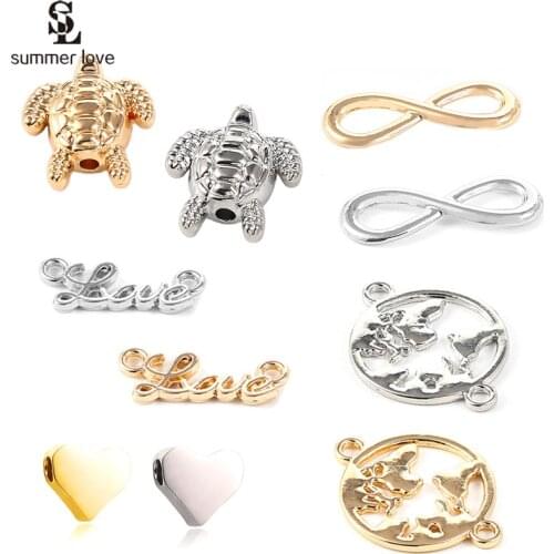 10PCS/Lot Wholesale Gold Metal Heart Infinity Turtle Connector Charms Fit Jewelry Making DIY Neklace Bracelet Handmade Craft