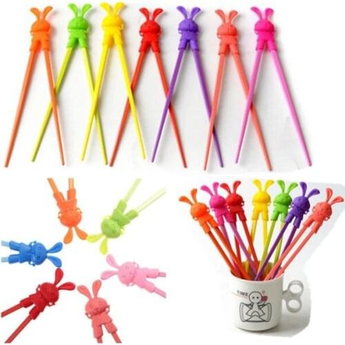 100 pairs Children Kid Beginner Easy Fun Learning Training Helper Bunny Rabbit Rubber Plastic Chopsticks