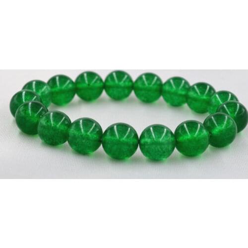 12mm Green 100% Natural Emerald Round Gemstone Beads Bangle Bracelet AAA