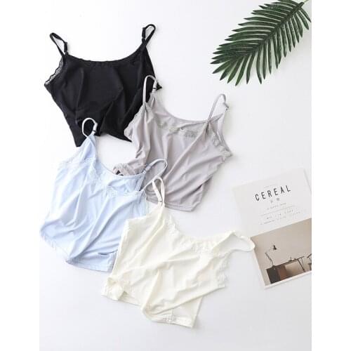 2019 Summer Lace Crop Top Femme Halter Halter Top Women Streetwear Sexy Ice Silk Straps Tank Top Short Bustier T shirts