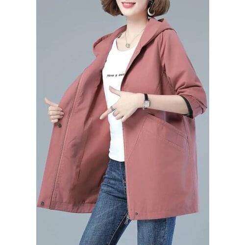 2021 New Autumn Women Jackets Long Sleeve Windbreaker Female Loose Middle aged Hooded Casual Coat Ladies Basic Jacket Plus Size