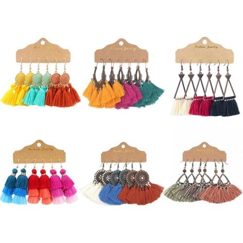 3 Pairs Multicolor Bohemian Tassel Earrings for Women Popular Ear Stud Seaside Holiday Eardrop Fashion Jewelry