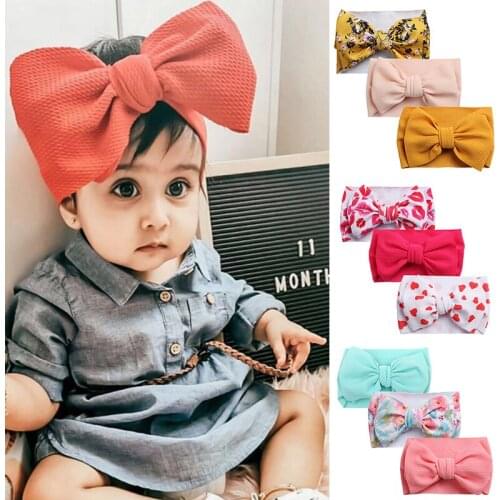 3Pcs/Set Flower Heart Print Baby Girls Headband Wide Bowknot Newborn Hair Bands Turban Kids Baby Hair Accessories
