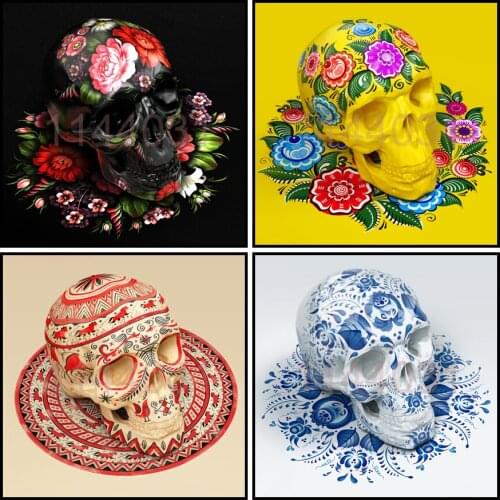 3D Diamond Painting Cross Stitch Pattern 5D Diamond Embroidery Flower Skull Mosaic Full Square Drill Home Decor DIY Painting