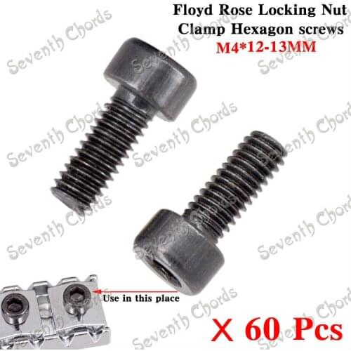 60 Pcs Black Locking Nut Clamp Hexagon screws for Electric Guitar / M4*12MM-13MM
