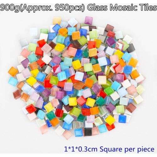 900g(Approx. 950pcs) Glass Square Mosaic Tiles 1*1*0.3cm Mosaic Stone Bathroom Kitchen DIY Mosaic Wall Tile Home Wall Sticker