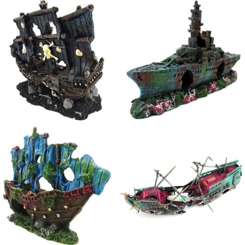 Aquarium Sunken Sea Decoration Aquarium Decoration Boat Escape Houseboat Decoration Boat Hollow Resin Ship Sunken Ship