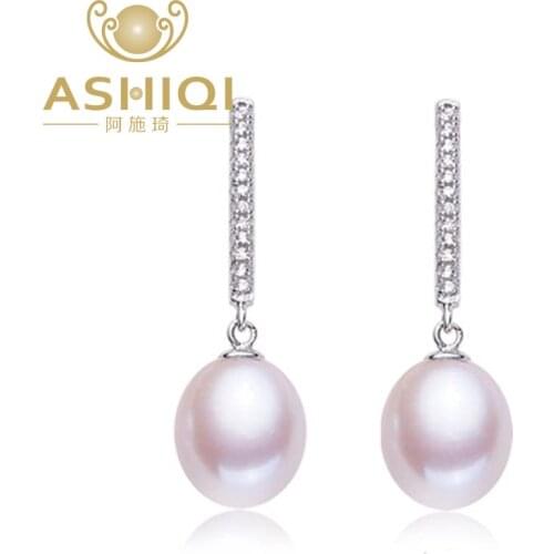ASHIQI 100% Authentic 925 sterling silver Natural Freshwater Pearl Earrings for Women AAA ZC gift
