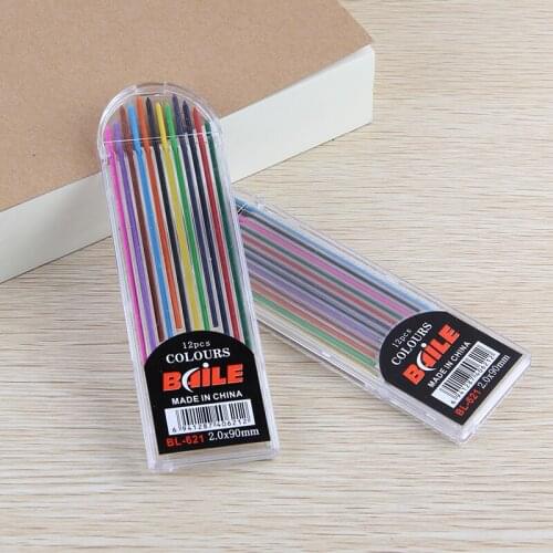 Free ship 12 colors of 2.0mm mechanical pen refills with high quality (12pcs/tube) 2.0mm colorful pencil leads graphite 2.0mm