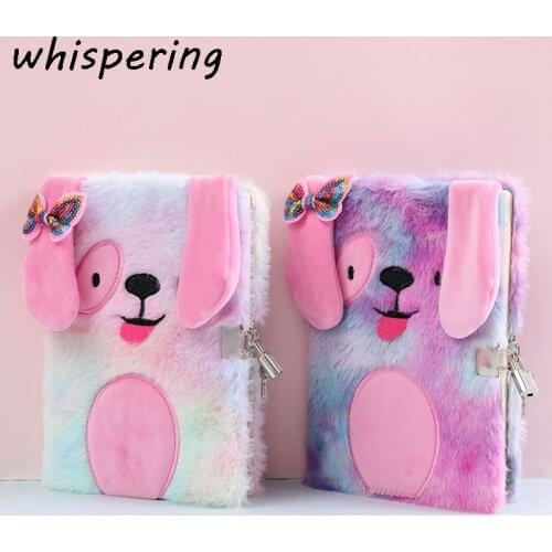 1 Pcs Notepad With Lock Animal Colored Cat Dog Furry Notebook Girl Portable Travel Diary Planner