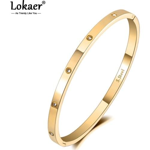 Lokaer Trendy Titanium Stainless Steel Wedding Bangles For Women Sparkling Sliding CZ Crystal Cuff Bracelet Jewelry B21054
