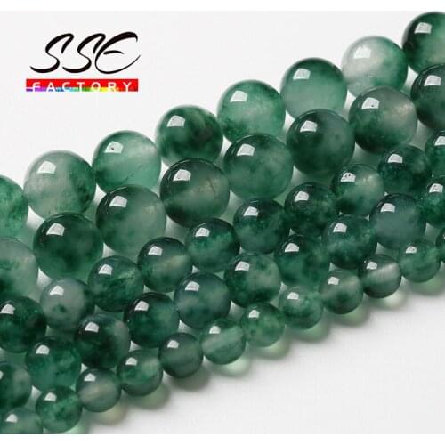 Natural Green Grass Jades Chalcedony Beads For Jewelry Making Round Loose Stone Beads DIY Bracelets Necklaces 4 6 8 10 12mm 15