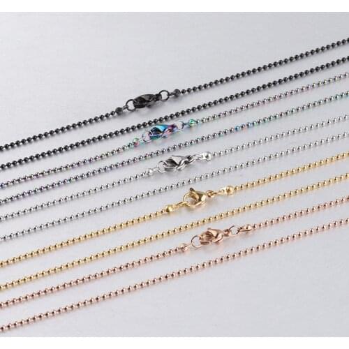 2pcs/lot Stainless Steel Round Bead Link Necklace Chains 45cm 5 Colors Pendant Chains With Lobster Clasps DIY Jewelry Findings