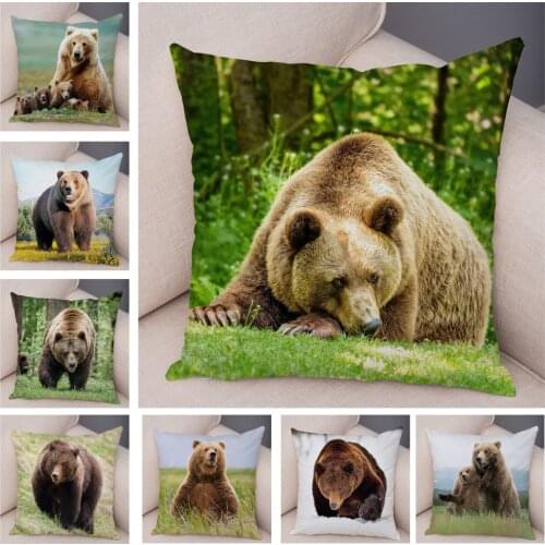 Wild Brown Bear Cushion Cover for Home Bedroom Sofa Home Car Decor Animal Pillows case Super Soft Plush Pillowcase 45x45cm