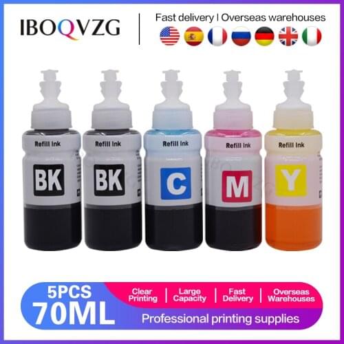 IBOQVZG 5PK 70ml Refill Ink For Epson L550 L555 L566 L100 L110 L132 L200 L210 L222 L300 L362 L366 Printer Ink Kit