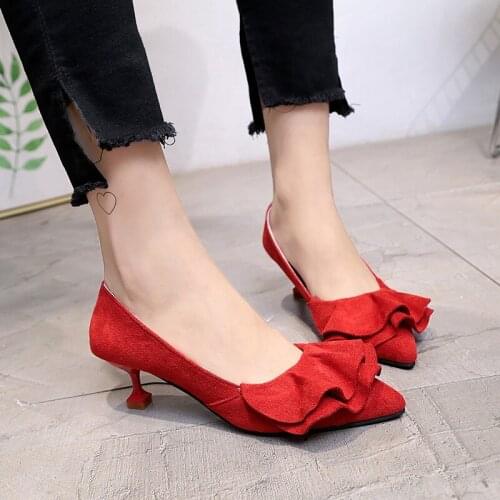 Spring And Autumn Temperament Elegant Ladies Single Shoe Cover Foot Fashion Ruffled Solid Color Simple High Heels