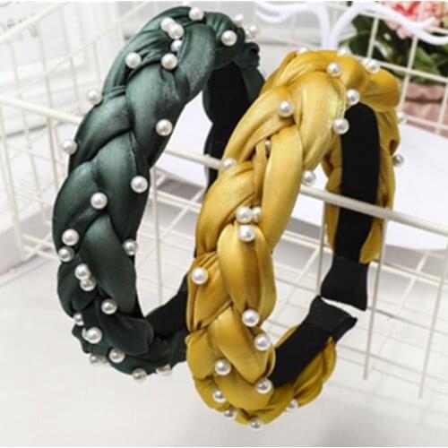 Braids Sponge Headband Pearls for Women Hair Accessories European Trendy Headdress Weaving Braids Head Band Adults Pearls Hoop