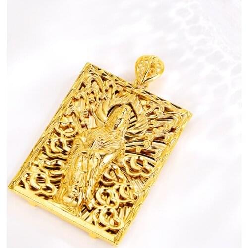 Exquisite Sand Gold Pendant for Men Women Guanyin Bodhisattva Pendant for Necklace without Chain 14K Gold Jewelry Male Female