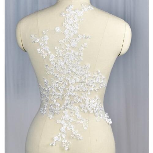 1 Pc Large Piece 52*28cm Lace Patches Off White Flower Lace Fabric Wedding Dress Accessories Venice Lace Applique Scrapbooking