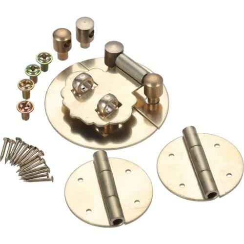 3pcs/set Brass Hasp Latch Lock+2 Hinges Vintage Yellow Golden Antique Chinese Clasp Old fashion Jewelry Chest Wine Box Decor