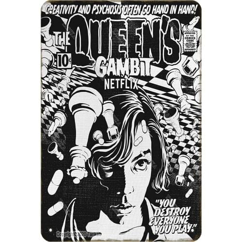 Metal Sign The QueenS Gambit Family Bedroom Living Room Art Poster Wall Decoration Retro Square Metal Sign 8X12 Inches