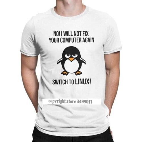 Swith To Linux Angry Tux Penguin T Shirts Men Novelty Tops T Shirt Programmer Computer Developer Geek Nerd Tshirts
