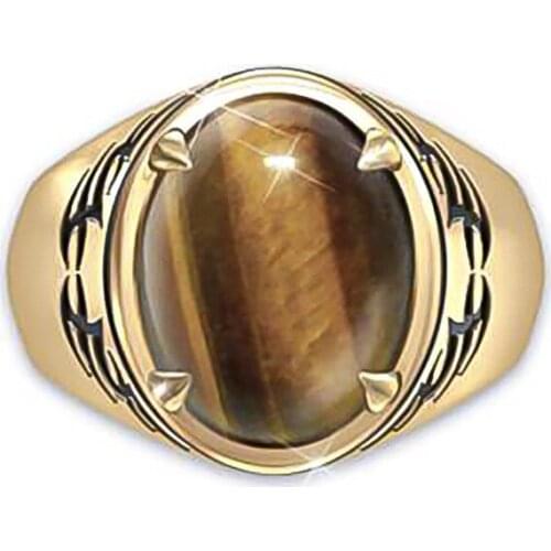 Punk Style Tribal Tattoo Tiger Eye Mens Ring Party Engagement Jewelry Hand Accessories for Men Size 7-13
