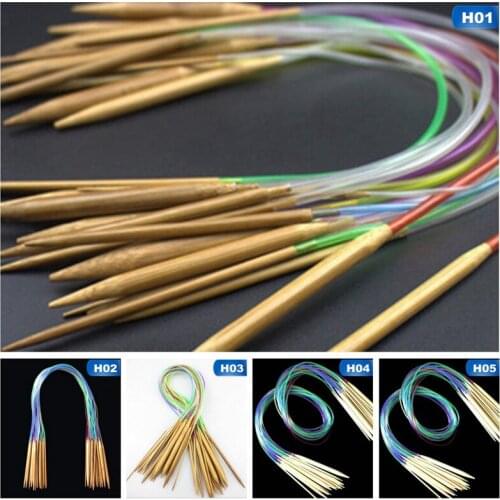 18pcs/set DIY Circular Knitting Needles Set 40-120cm Double Cusp Crochet Hooks Set Soft Tube Bamboo Round Sewing Needles Tools