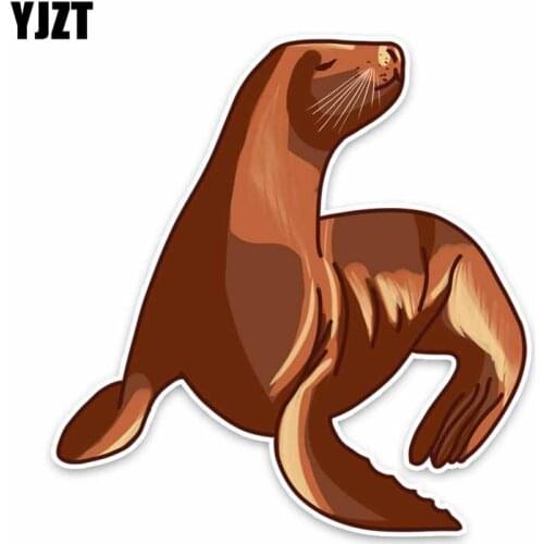 YJZT 14CM*13.2CM Ocean Standing Brown Sea Lion PVC Decals Animal Car Sticker C29-0702