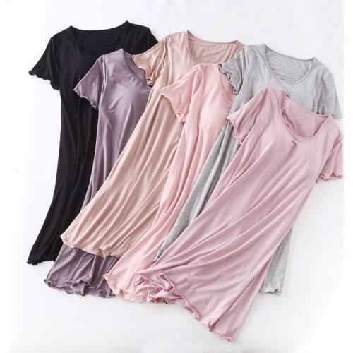 Womens Nightgown New Modal Cotton Night Dress Bra Chest Pad Nightwear Loose Large Size Sleepwear Dresses Vestidos 2021
