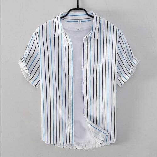 New style short-sleeved Suehaiwes brand stripe shirts men casual trendy comfortable shirt for men chemise camisa tops mens