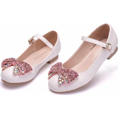 2020 New Arrival Wedding Party Floral Children shoes Performance Dance Rhinestone bow Girls Shoes Princess Kids Shoes