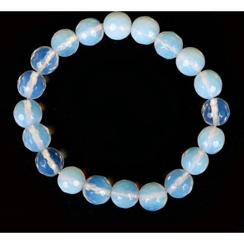 Faceted Stones 10mm White and Blue Opal Stone Making Design DIY Bracelet 7.5inch Suitable for Girls Female Gift Wholesale H277