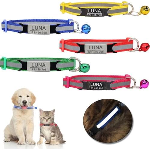 Nylon Collar Custom Personalized ID Free Engraving Cat Small Dog Cute Nylon Adjustable for Puppy Kittens Necklace