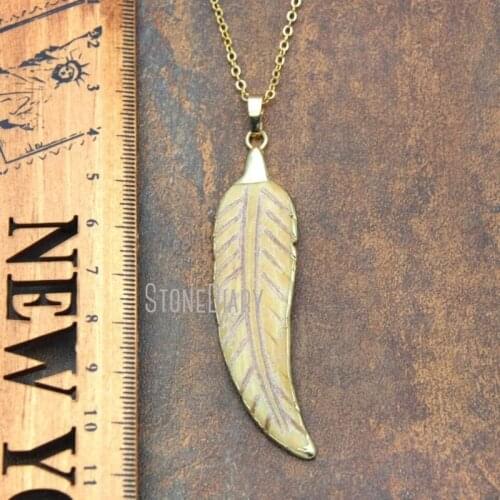 10Pcs Gold Color Feather Necklace Ox Bone Necklace For Less Adjustable NM14997