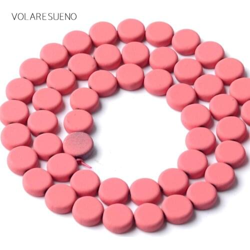 Natural Rose Red Hematite Stone Rubber Matte Round Cake Shape Beads Space Loose Beads For Jewelry Making 8mm Diy Bracelet 15"