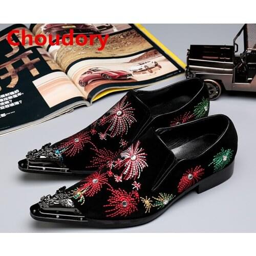 Choudory mixed colors black spiked loafers iron pointy toe brogue italian shoes men dress shoes 2017 sapato social masculino