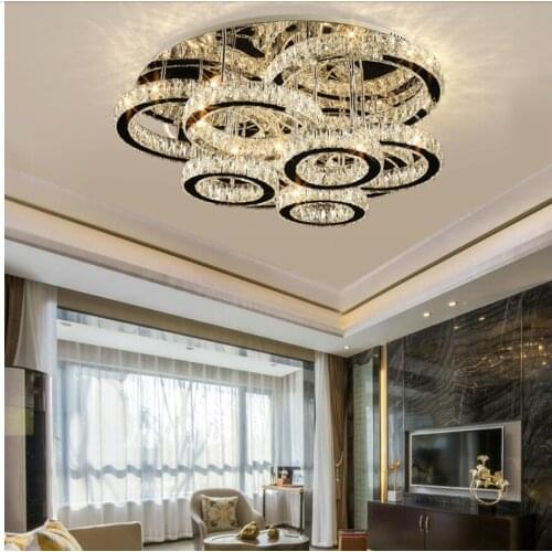 Modern Stainless Crystal Rings D60cm D80cm Ceiling Chandelier Lights Silver Crystal LED Plafonnier Bedroom Kitchen Ceiling Lamp