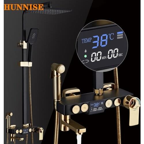 Thermostatic Digital Bathroom Shower Set Constant Temperature Setting Four Function Shower System Inwall Mounted Bath Shower Set
