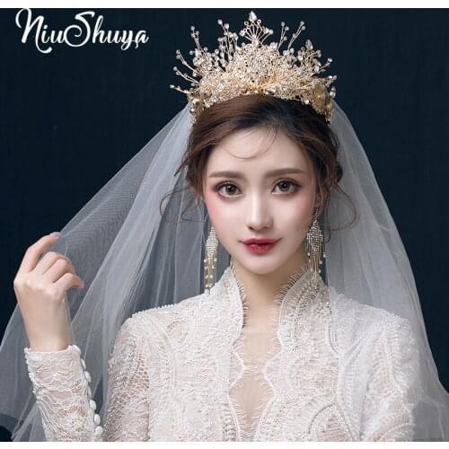 NiuShuya Vintage Gold Leaf Tiara Crown Bridal Headpiece Head Jewelry Women Hairband Bridal Wedding Hair Jewelry Queen Party Acce